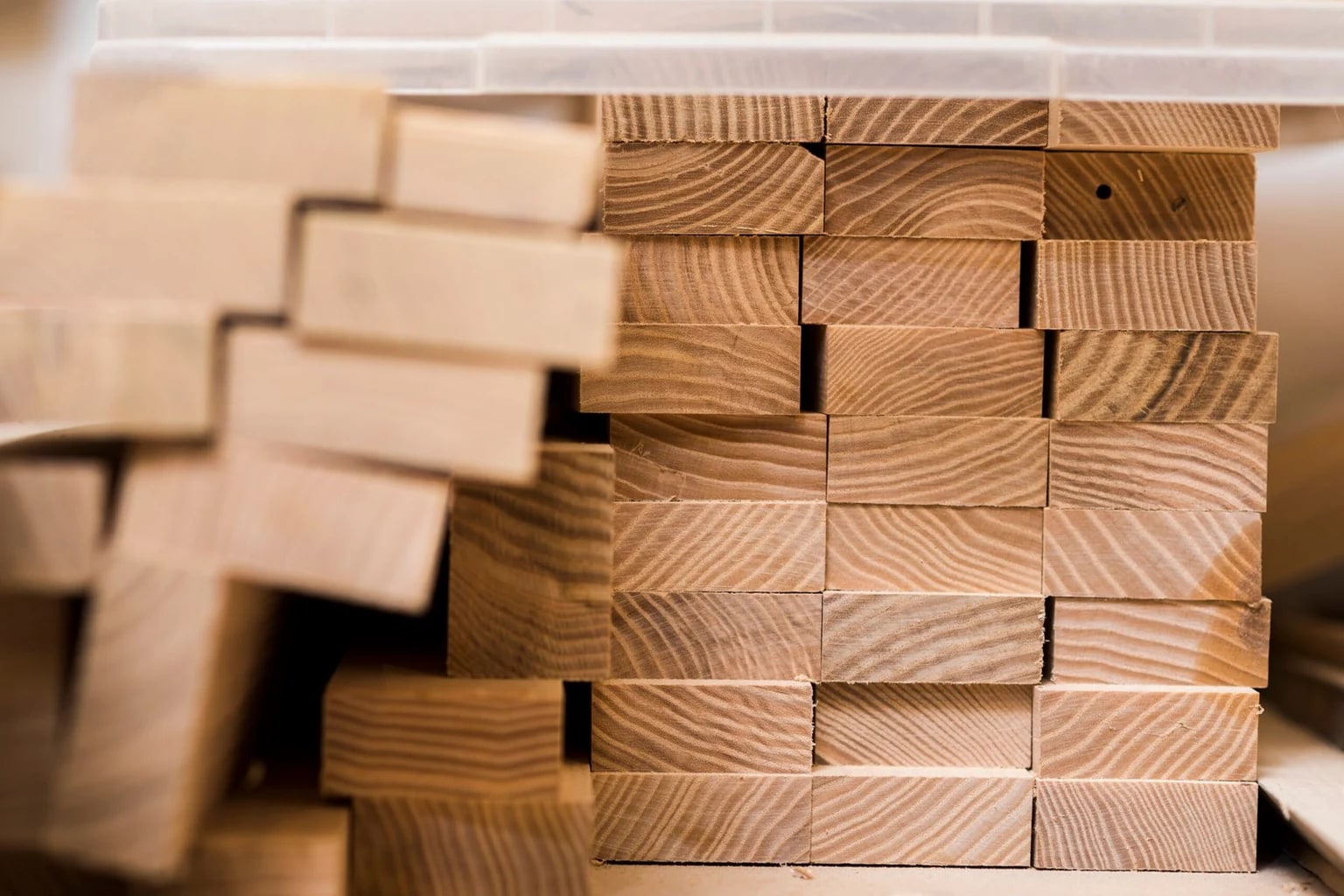 Stacked sawn timber showing natural end grain